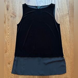 Lauren Ralph Lauren Black Velvet Sleeveless Top with Satin Hem, Medium